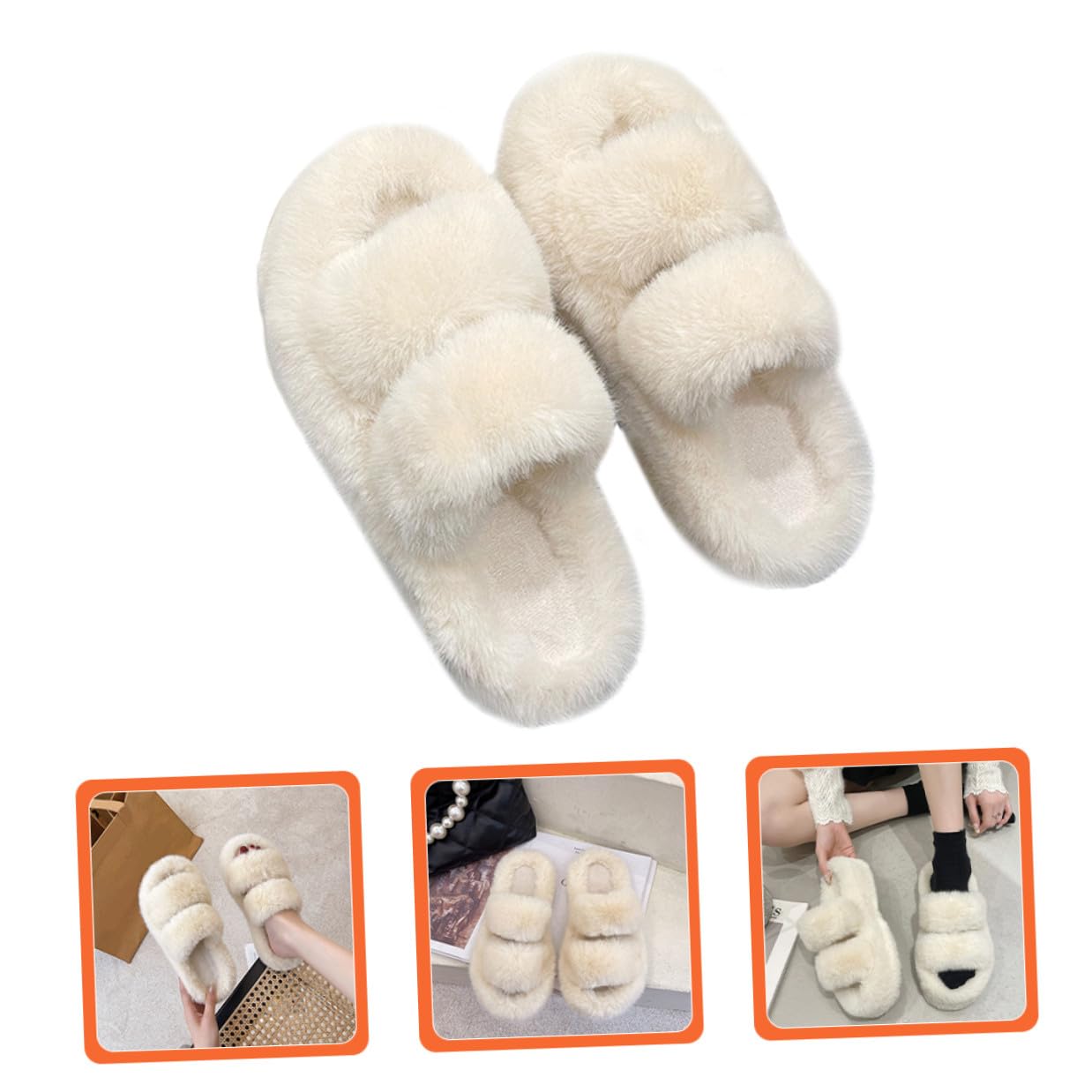 POPETPOP Pantofole Donna Peluche Calde e Comode per Casa in Gomma Antiscivolo, Stile Elegante e Morbido Pelliccia Bianca per Autunno e Inverno