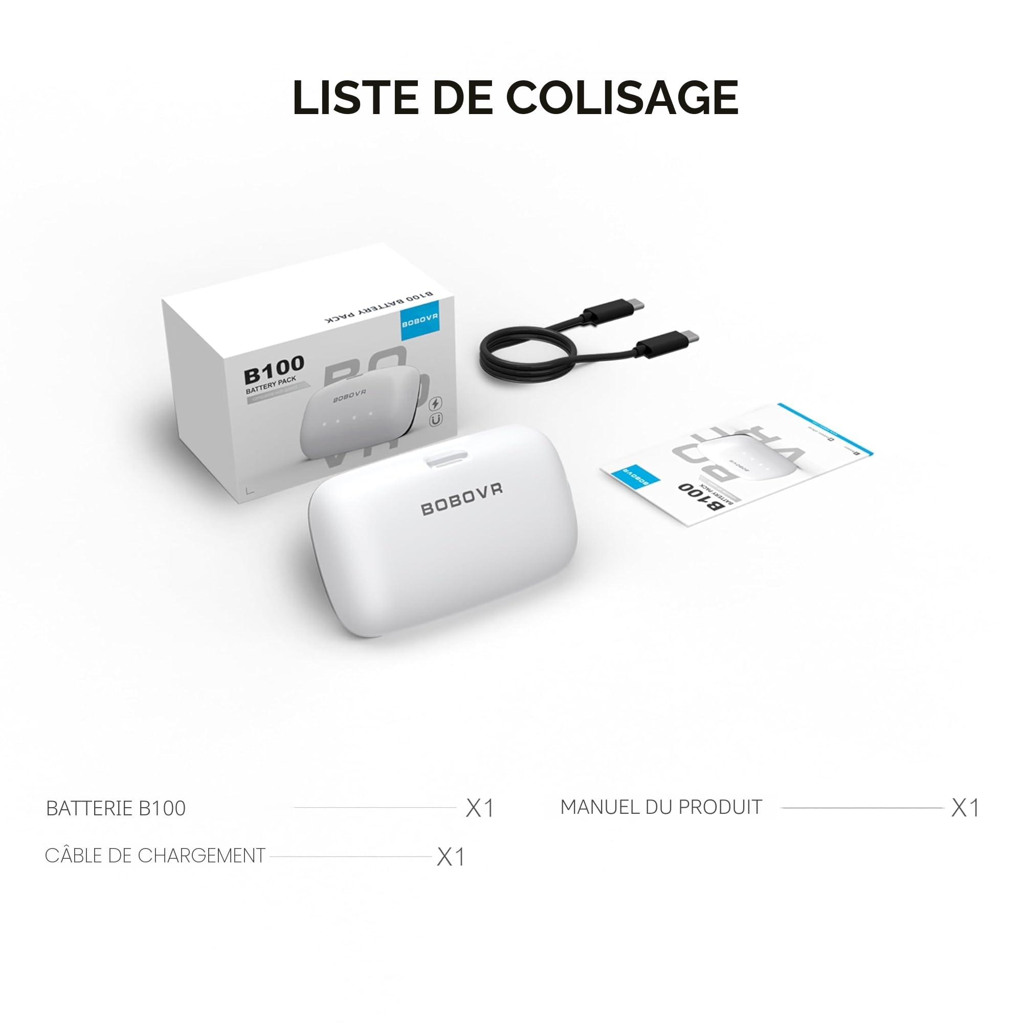 BOBOVR B100 Batterie de Remplacement 10000mAh pour S3 Pro, Accessoires de Batterie Hot-Swap, Connecteurs Magnétiques, Double Puissance de Batterie