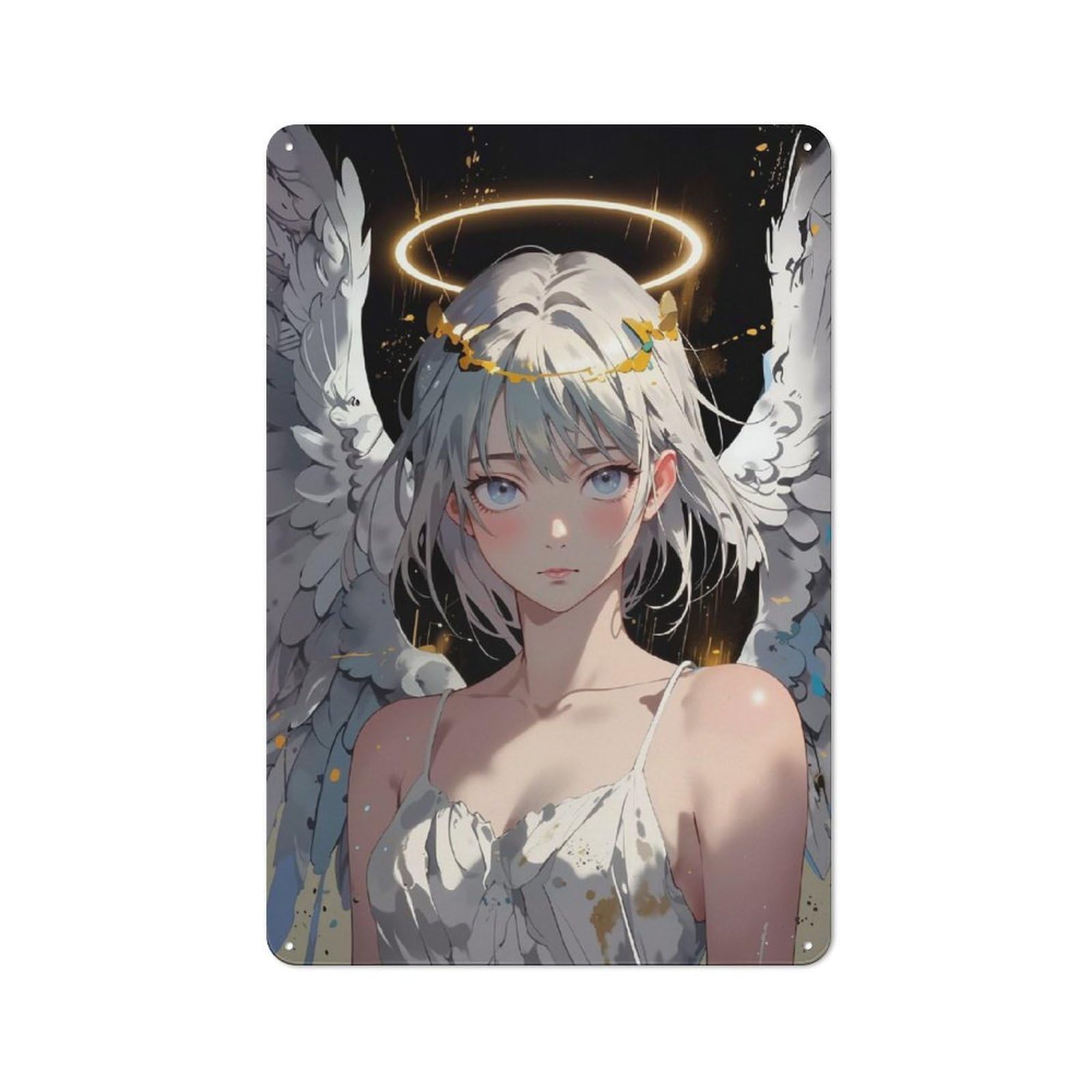 Junmoney Style-14 Tin Wall Plaque 30X20cm With Angel With White Wings For Pub Or Café, A Decorative Christmas Gift For Hospitality Wall Decor Collectors