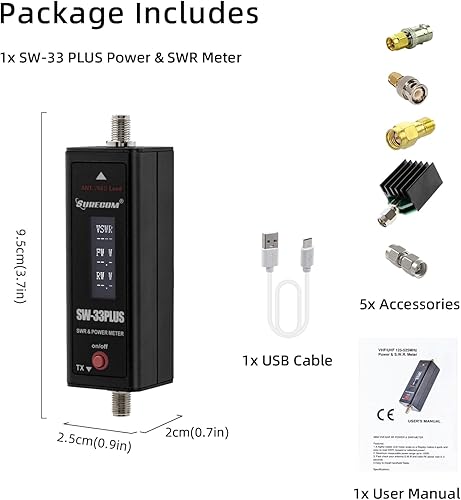 Vista 7 de Mcbazel Surecom SW-33 Plus 100W 125-525 MHz Mini Digital VHF UHF Radio bidireccional Portátil Power & SWR Medidor Negro