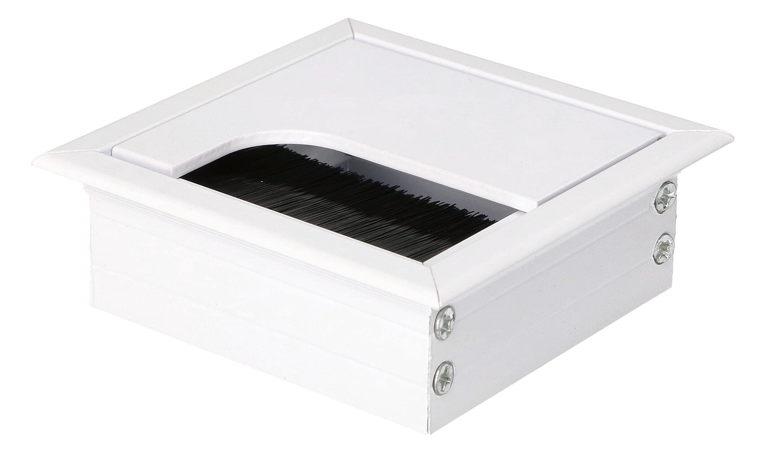 KOTARBAU® 2 x Pasacables de Aluminio 80 x 80 mm, Pasacables para Muebles, Blanco, Pasacables Rectangular de Aluminio para Mesa, Escritorio, Organizador de Cables, Boquilla para Cables con Tapa, 2 uds