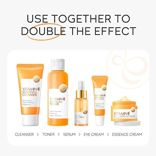 Miniatura 7 de Set de cuidado de la piel, set de cuidado de suero facial con vitamina C, kit de rutina para el cuidado de la piel, limpiador, suero facial, crema