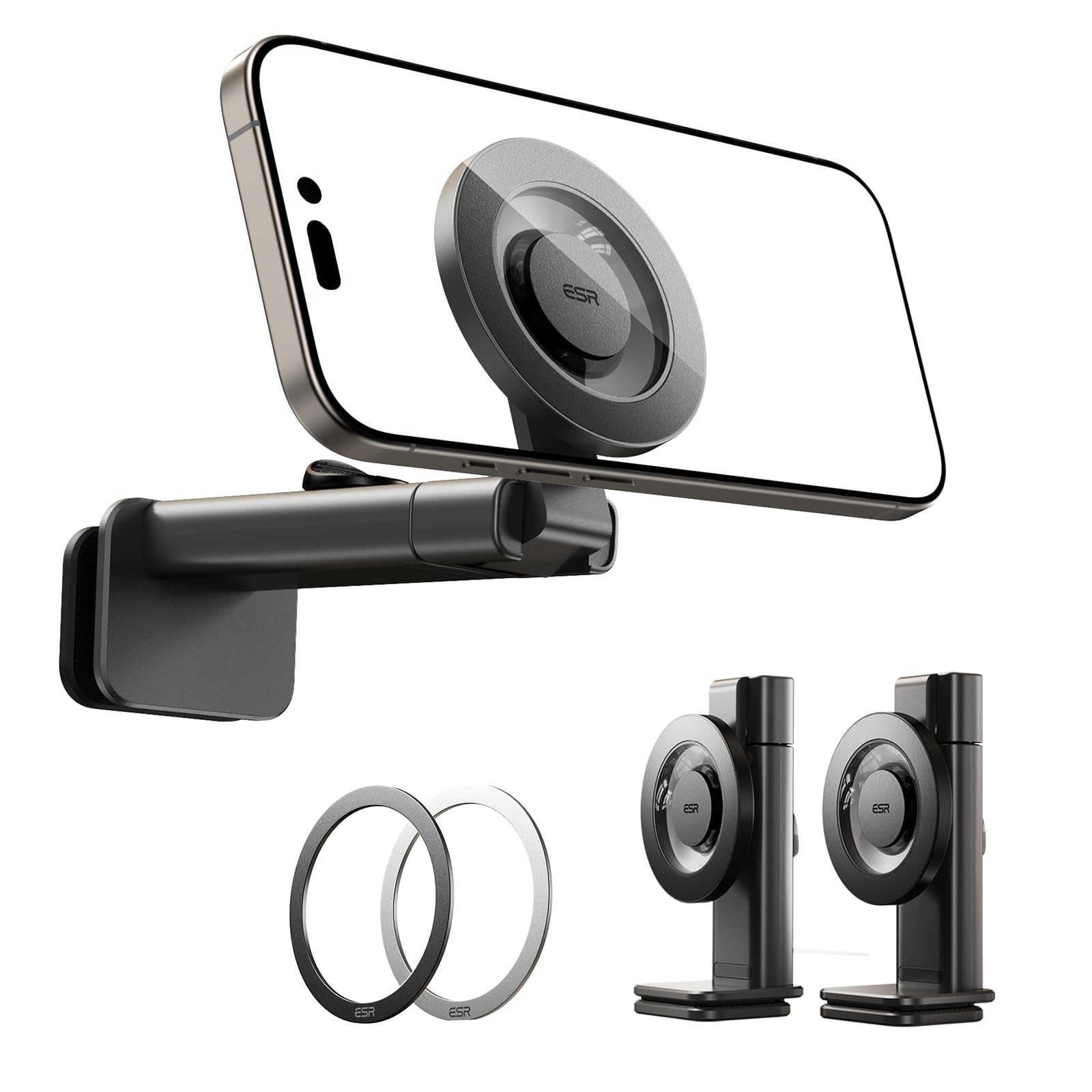 ESR2-Pack Travel Essentials Airplane Phone Holder for MagSafe Accessories, Portable Travel Plane Phone Holder Mount Magnetic w Metal Ring for All iPhone 16e 16 15 14 13 12 11 X 8, Galaxy S25, Android