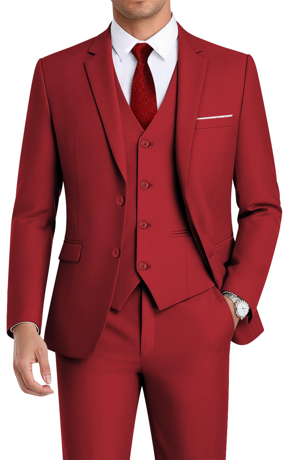 WEEN CHARM Men's 3-Piece Slim Fit Suit Set-2-Button Blazer,Vest &amp; Pants-Formal Wedding,Prom,Party &amp; Business Tuxedo