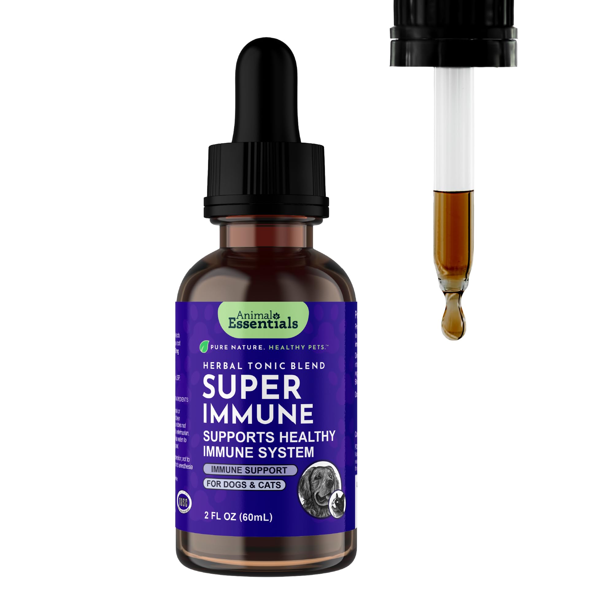 Animal Essentials Super Immune - Dog & Cat Immune Support for Puppies with Olive Leaf Extract & Echinacea, Olive Root for Dogs, Supports Respiratory Health & Overall Wellness - 2 fl oz