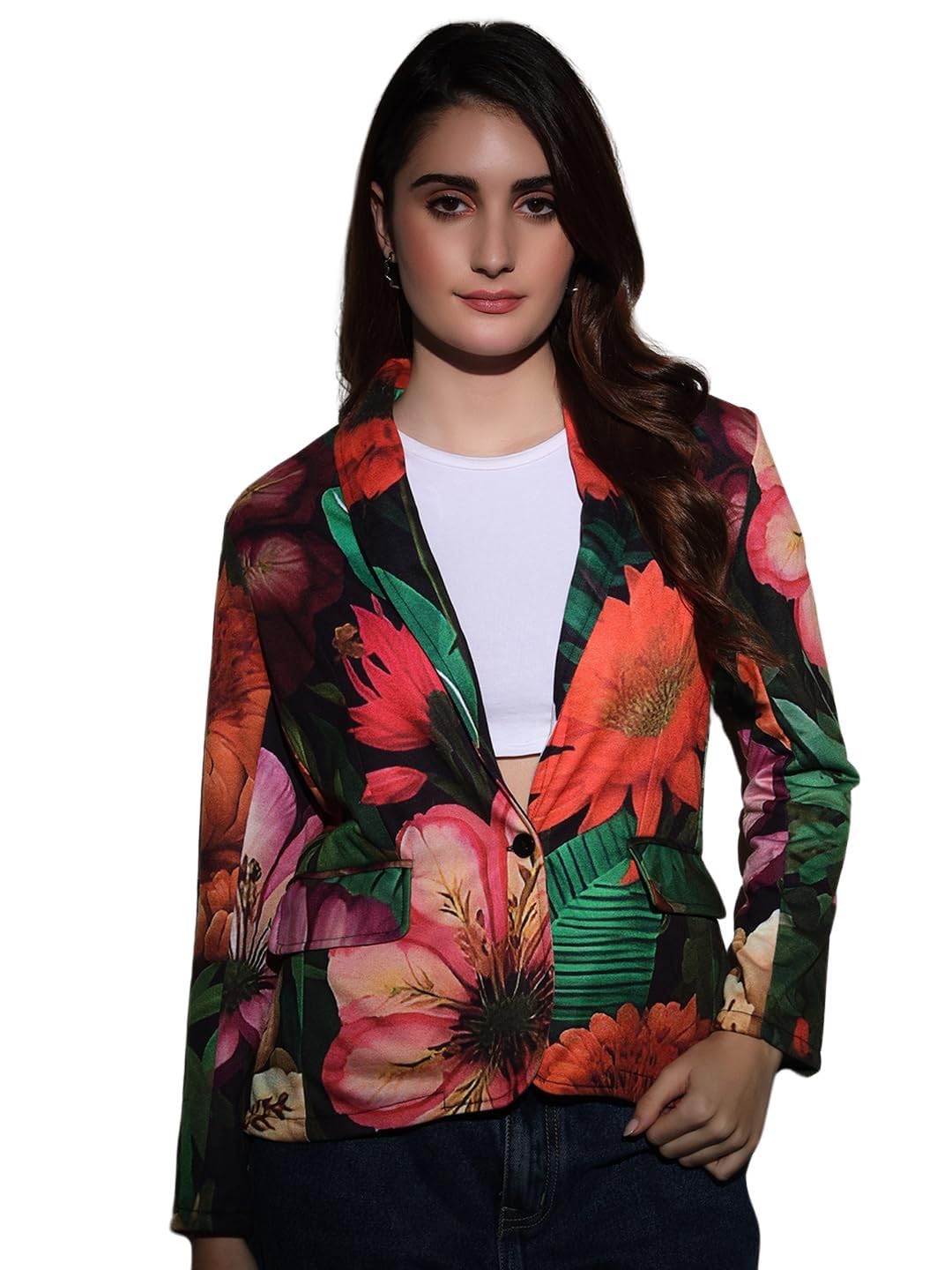 Floral Print Multicolor Women's Coat - Polyester, Long Sleeves Coat (10540)-image-24
