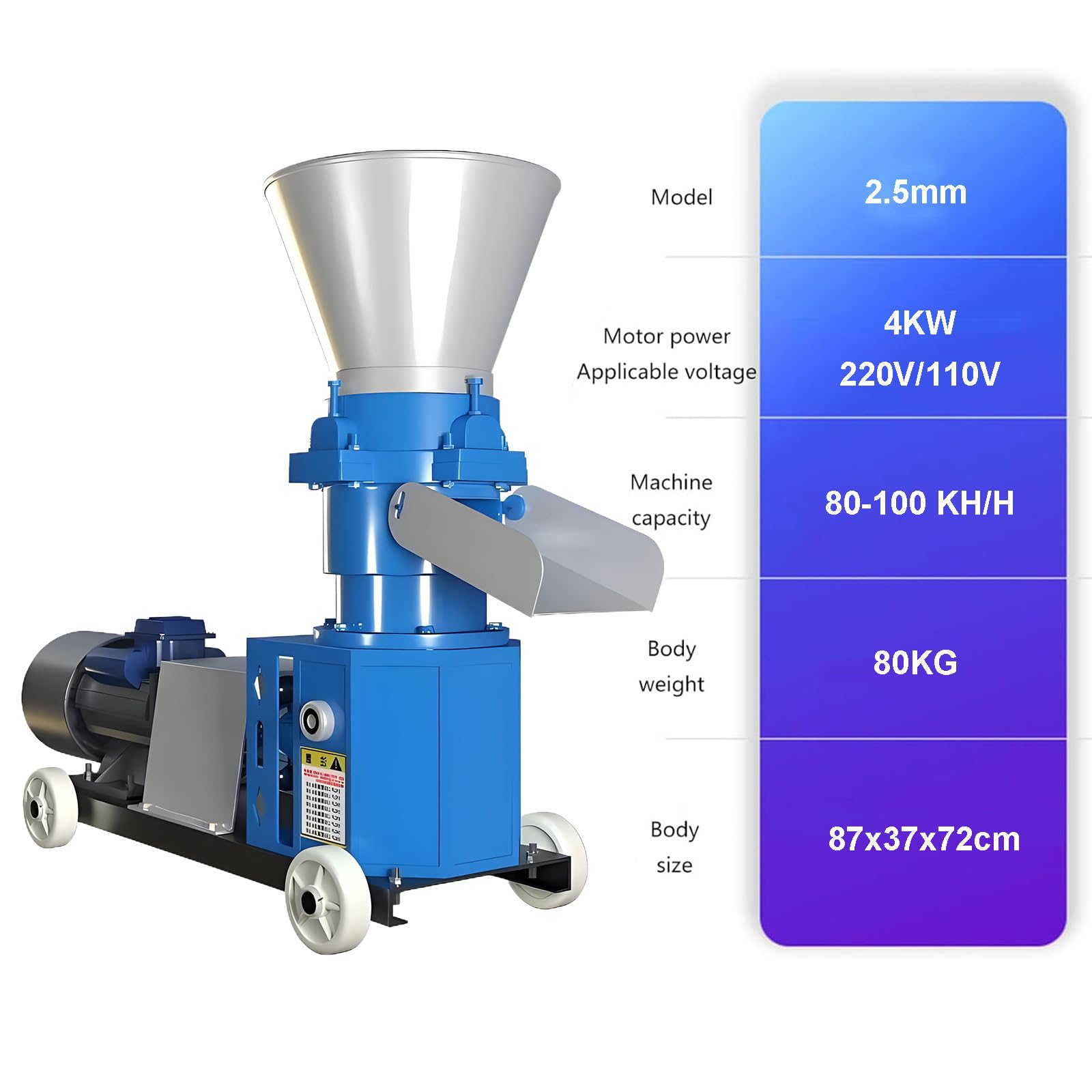 Elektryczny młynek do ziarna 4 kW, 100 kg/h Granulator przynęty dla zwierząt, regulowana długość granulatu, komercyjny młynek na sucho i na mokro, do gospodarstw i młynków paszowych (2,5 mm)