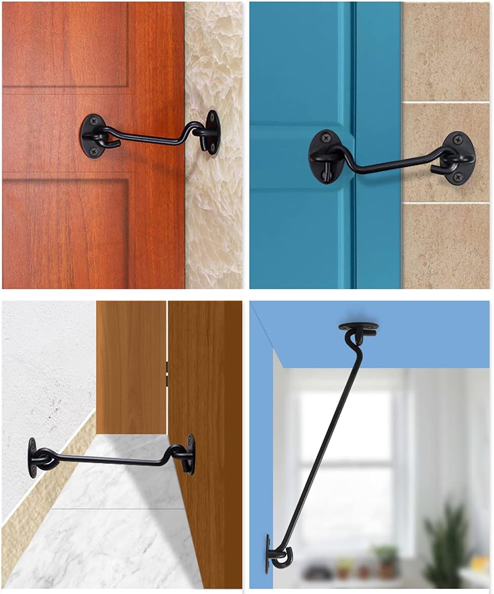 2 Pieces 3" Hook and Eye Latch with Screw Stainless Steel Window Lock Cabin Hook Barn Door Latch Hook & Eye Door Latch Eye Latch for Window Gate Shutters Barn Door, Black