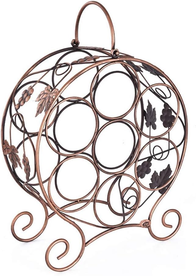 Wine Rack Freestanding Wine Shelf Grape Leaves Embellishment Wine Holder Tabletop Decoration Round Frame for 7 Wine Bottles Wine Racks Free Standing (Color : Metallic)