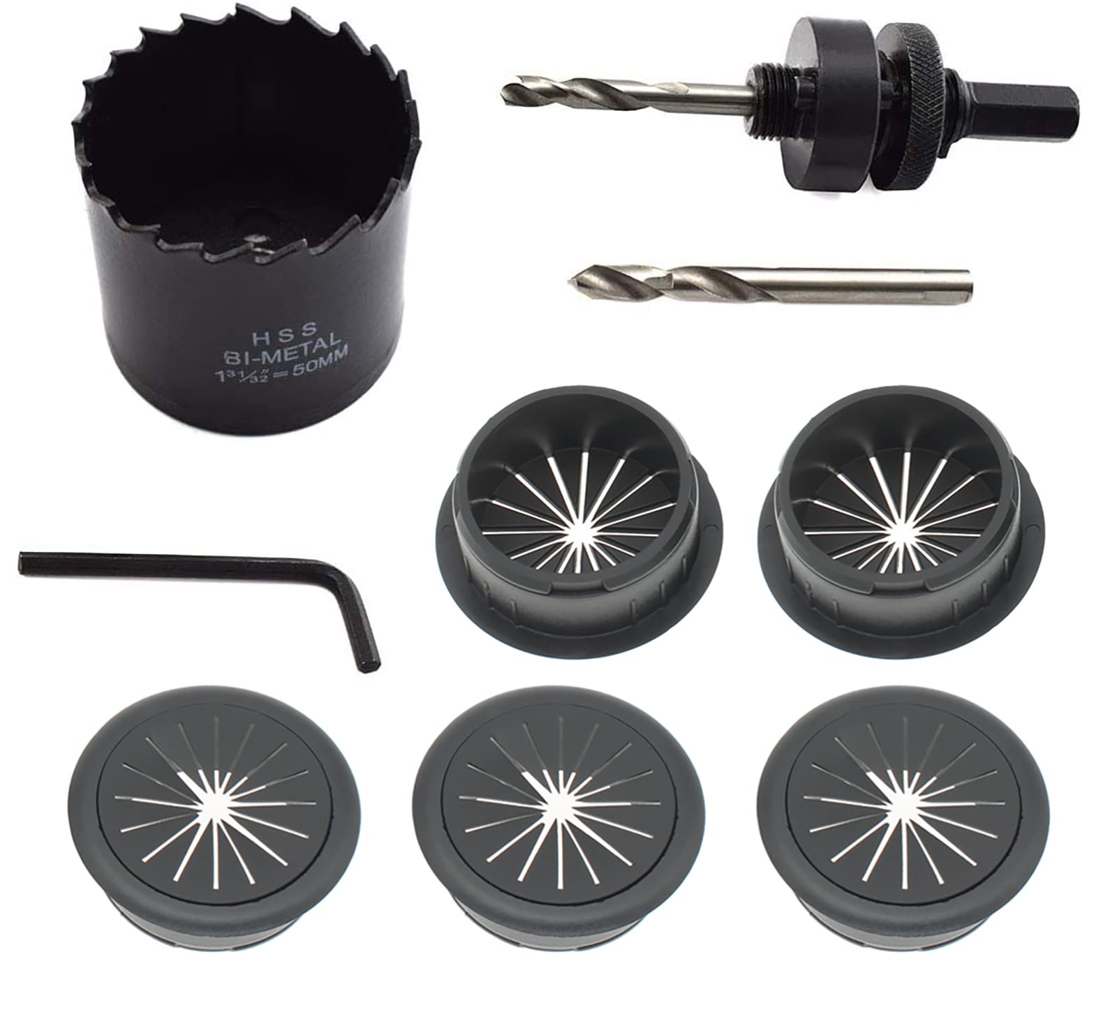 FDXGYH 2 Inch Desk Grommet Hole Cover and Hole Saw Kit with High-Speed Bi-Metal Holesaw Drill Bits for Office PC Desk Cable Cord Organizer and Protection