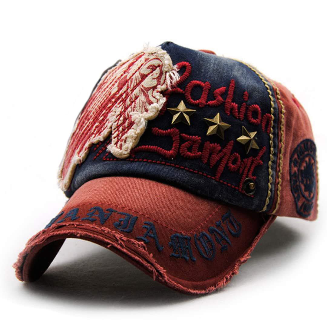 CHENNUO Vintage Distressed Baseball Cap Mens Snapback Trucker Hat Casual Fashion Cap (Red)