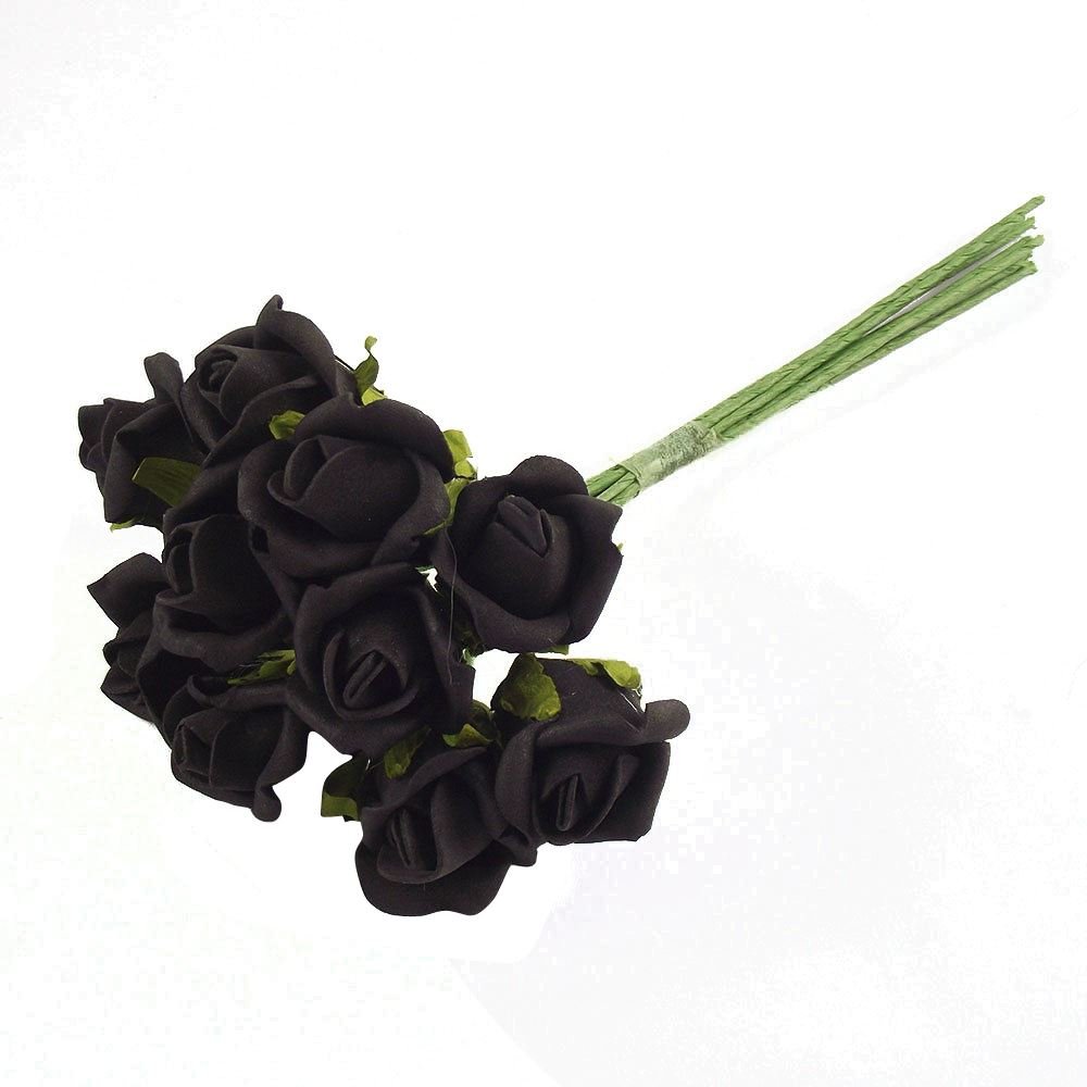 Bunch of 10 Foam Rose Buds - Artificial Wedding Craft Flowers[Black,Single Bunch]