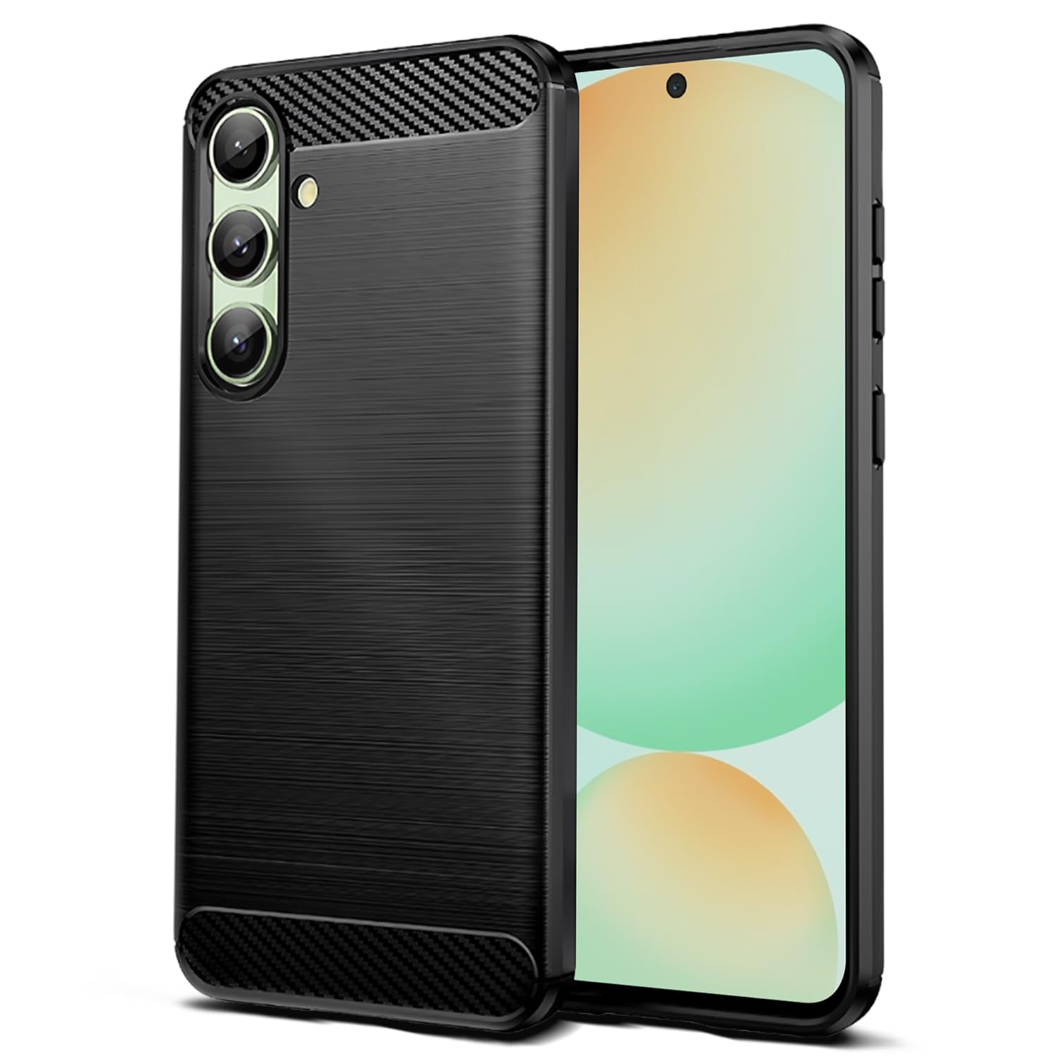 Qiinogow Case for Samsung Galaxy S24 FE, Slim Fit Phone Cover with Shock-Absorption, Carbon Fiber TPU Rubber Protective Case, Black