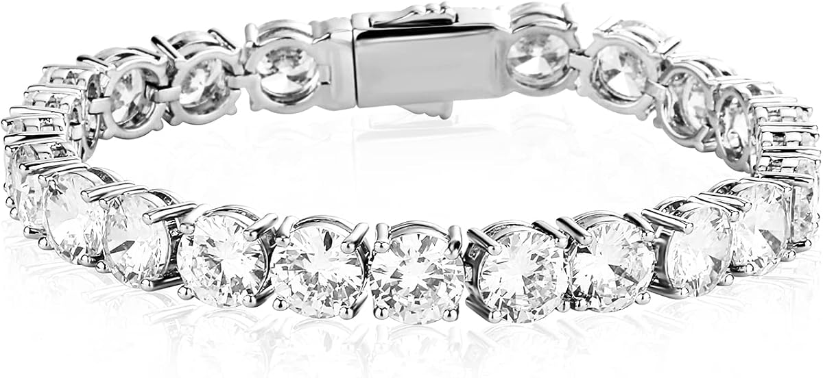 10MM Cubic Zirconia Tennis Bracelet 14K Gold Plated 5A+ Cubic Zirconia Iced Out Tennis Bracelet Spring buckle Bracelet For Men And Women