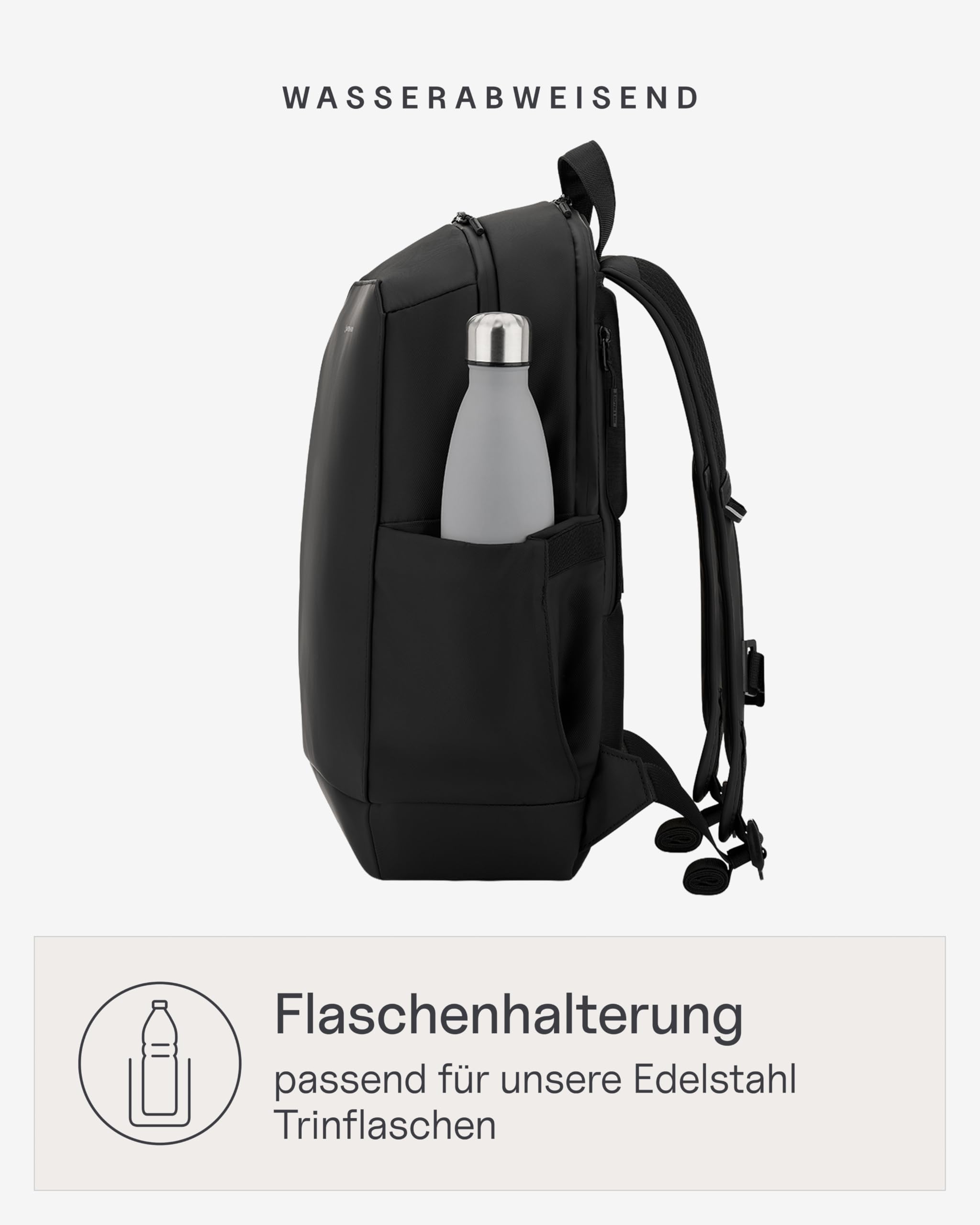 Kapten & Son Rucksack Oslo All Black 18L | Rucksack Herren Schwarz | 16 Zoll Laptopfach, Handgepäck-Größe & Kofferbefestigung | Ergonomisch & Wasserabweisend mit Schlüsselkarabiner