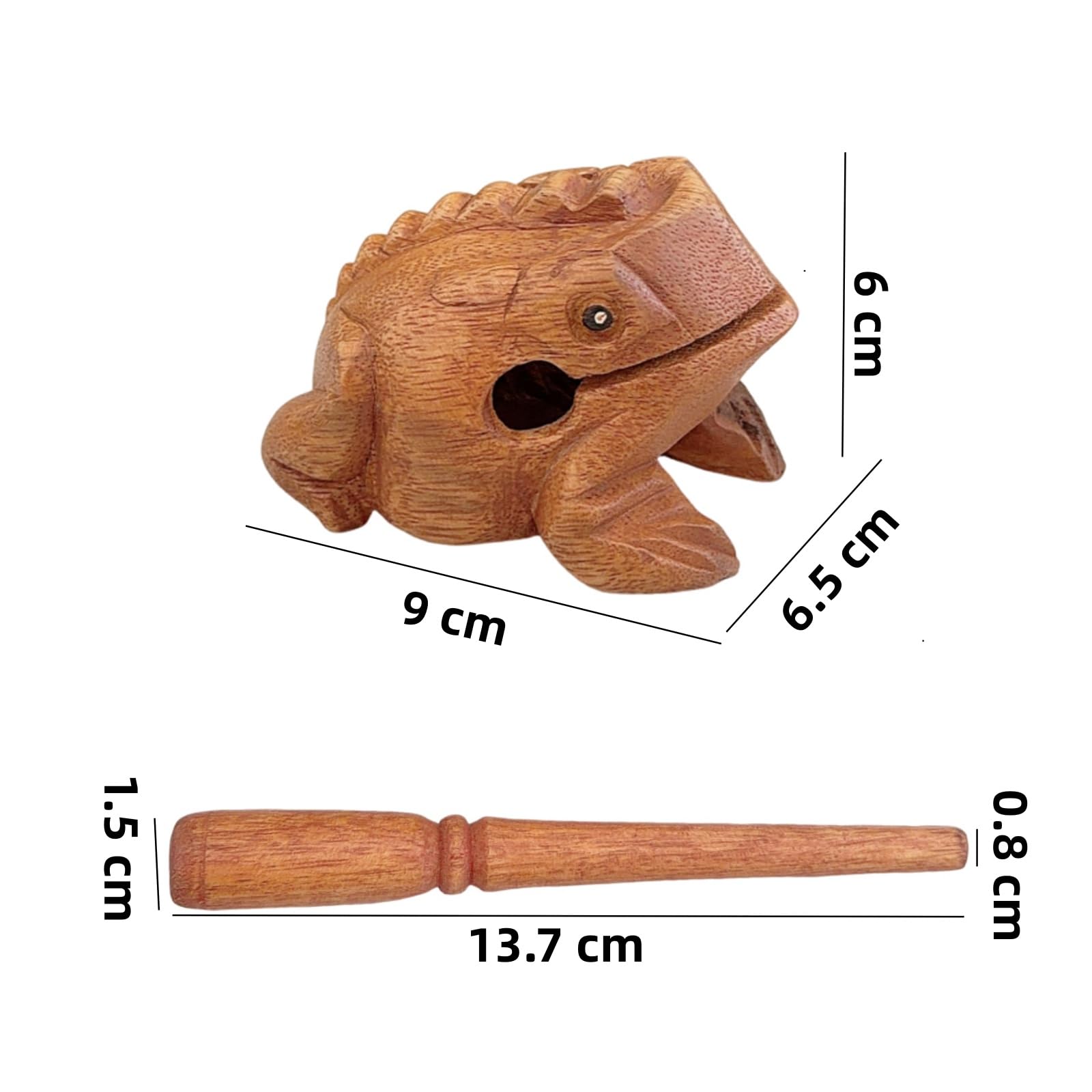 Drewniana żaba z pałeczką, ręcznie rzeźbiona żaba, ornamenty, ręcznie robiona muzyka, żaba, muzyka wokalna, żaba, instrument perkusyjny, zabawka (8,5 x 6 x 6 cm)