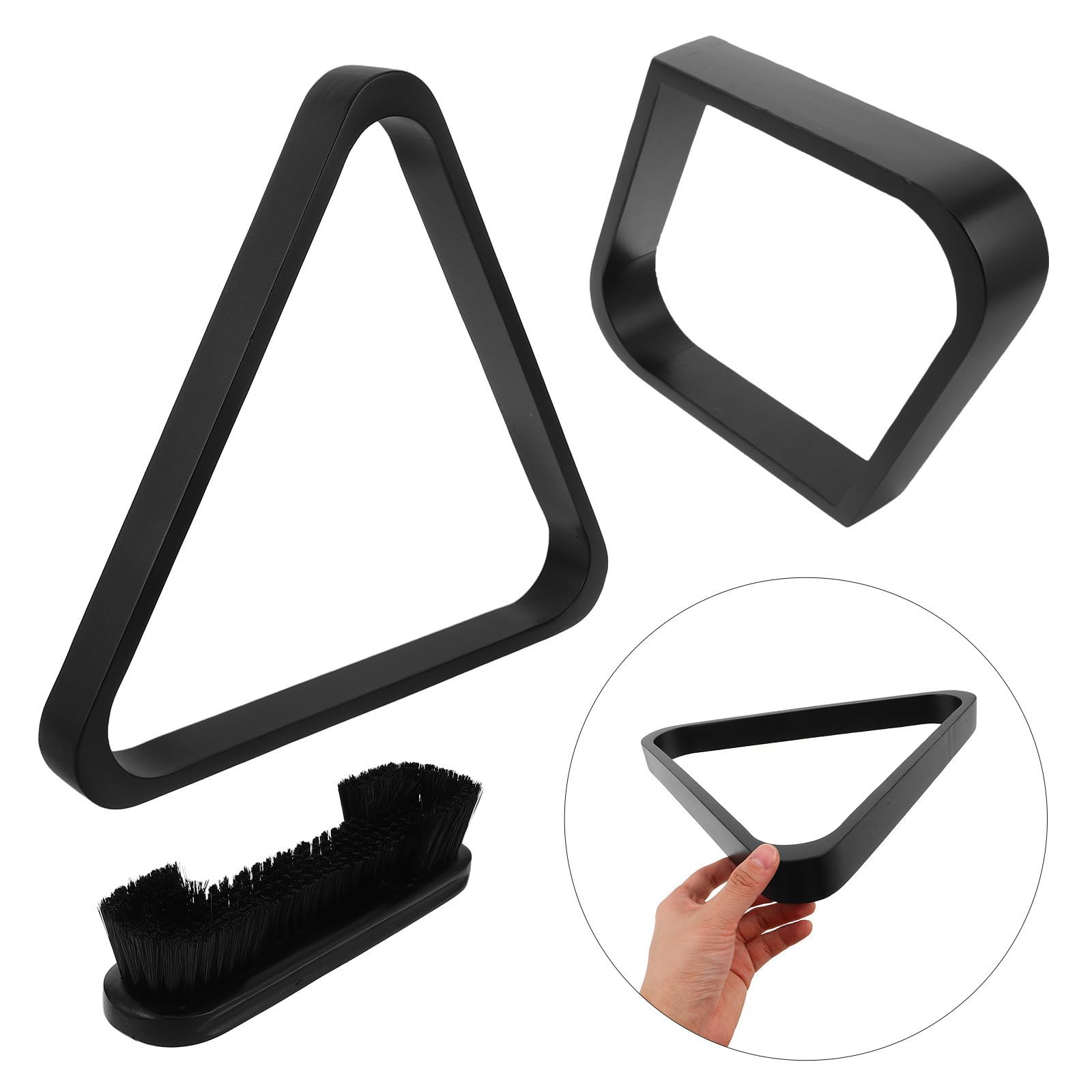 INOOMP Set de Râteliers de Billard en Bois Comprenant Triangle et Cadre, Brosse de Table et Facile à Nettoyer, pour Billard la Maison et Rassemblements