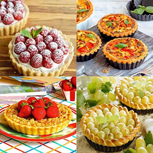 Emwel Tart Tins 6 Packs Tart Pans 4 inch Removable Bottom Quiche Pans Non-Stick Round Carbon Steel Tart Tins