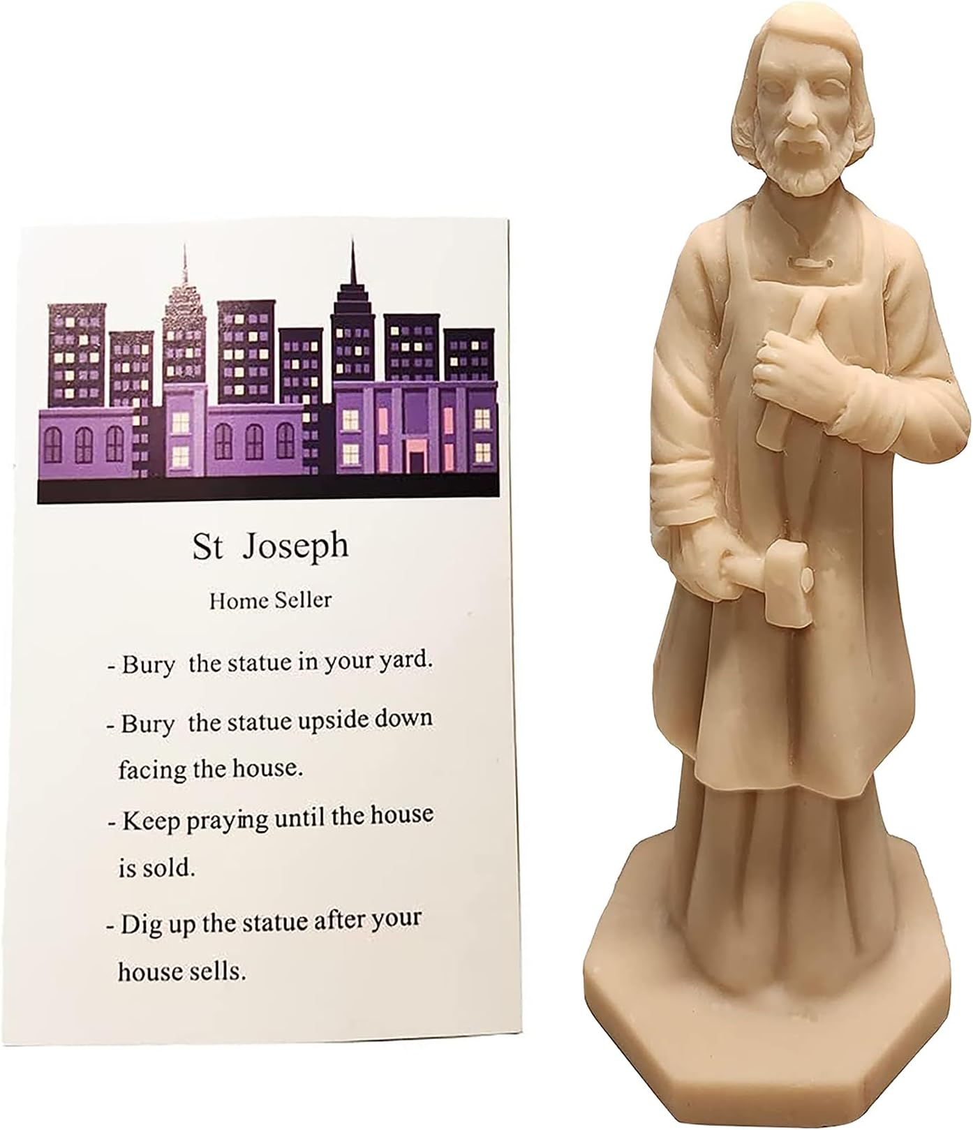 Cyberlight St Joseph Statue for Selling House Kit Resin Saint Joseph Figurine for Protecting Home with Instruction Card and House Prayer Complete Set (Beige)