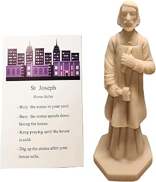 Cyberlight St Joseph Statue for Selling House Kit Resin Saint Joseph Figurine for Protecting Home with Instruction Card and House Prayer Complete Set Beige