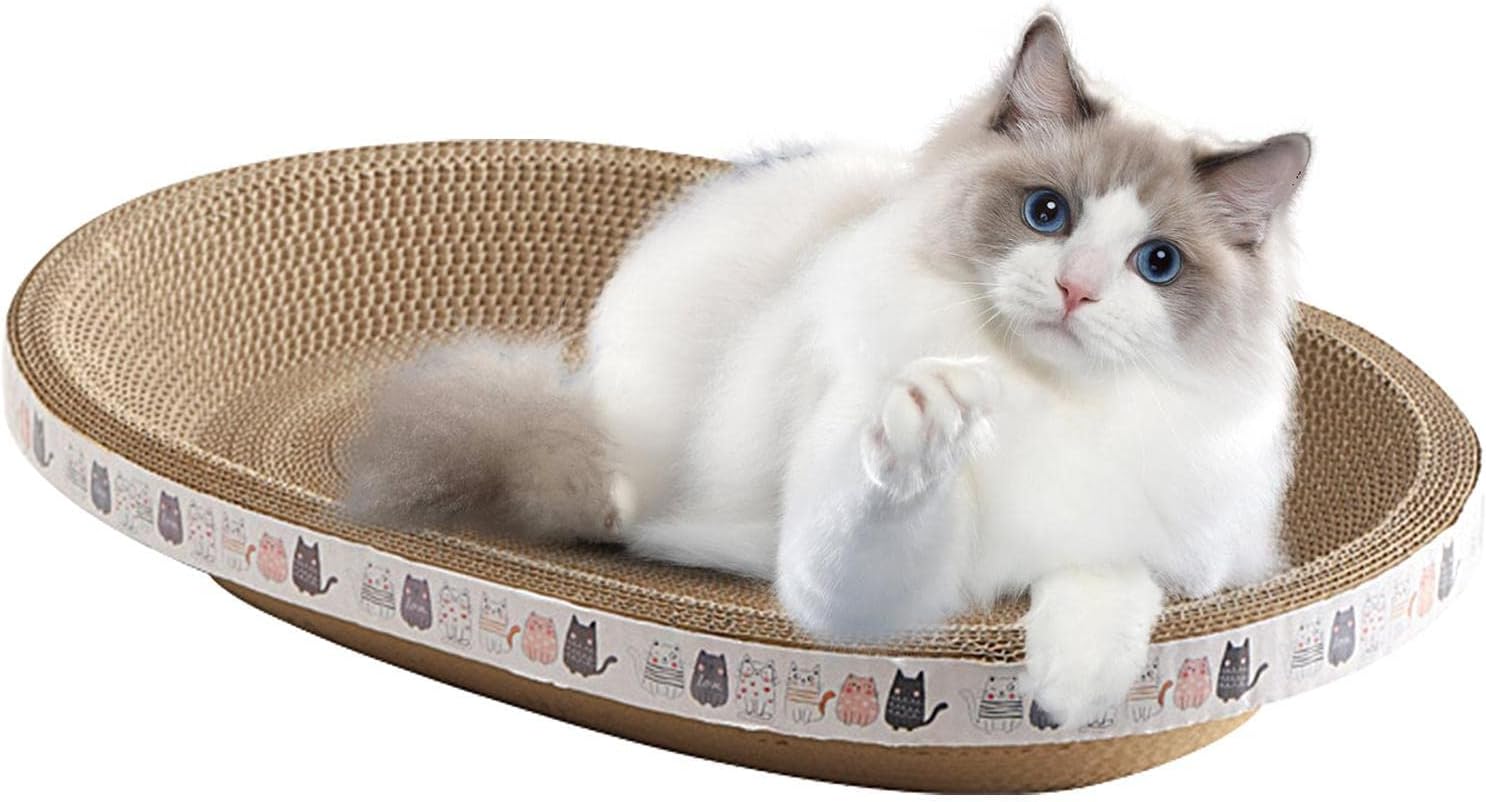 Cat Scratching Board | Cat Scratcher | 2 In 1 Oval-shaped Cat Scratcher Cardboard | Indoor Cat Furniture Scratch Post For Indoor Cats Sleeping