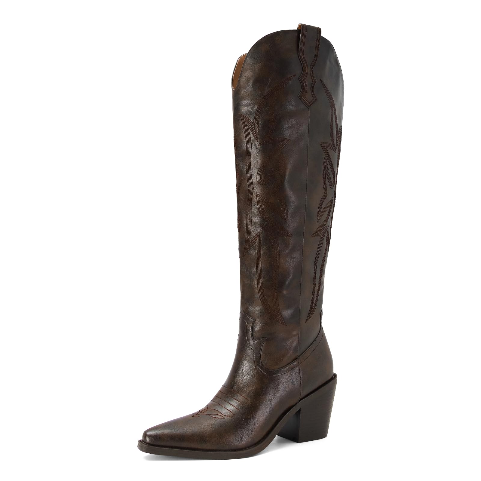 Cowgirl Boots Knee High Cowboy Boots for Women Classic Embroidered Pull-On Western Boot Pointed Toe Block Heel Tall Boot-image-0