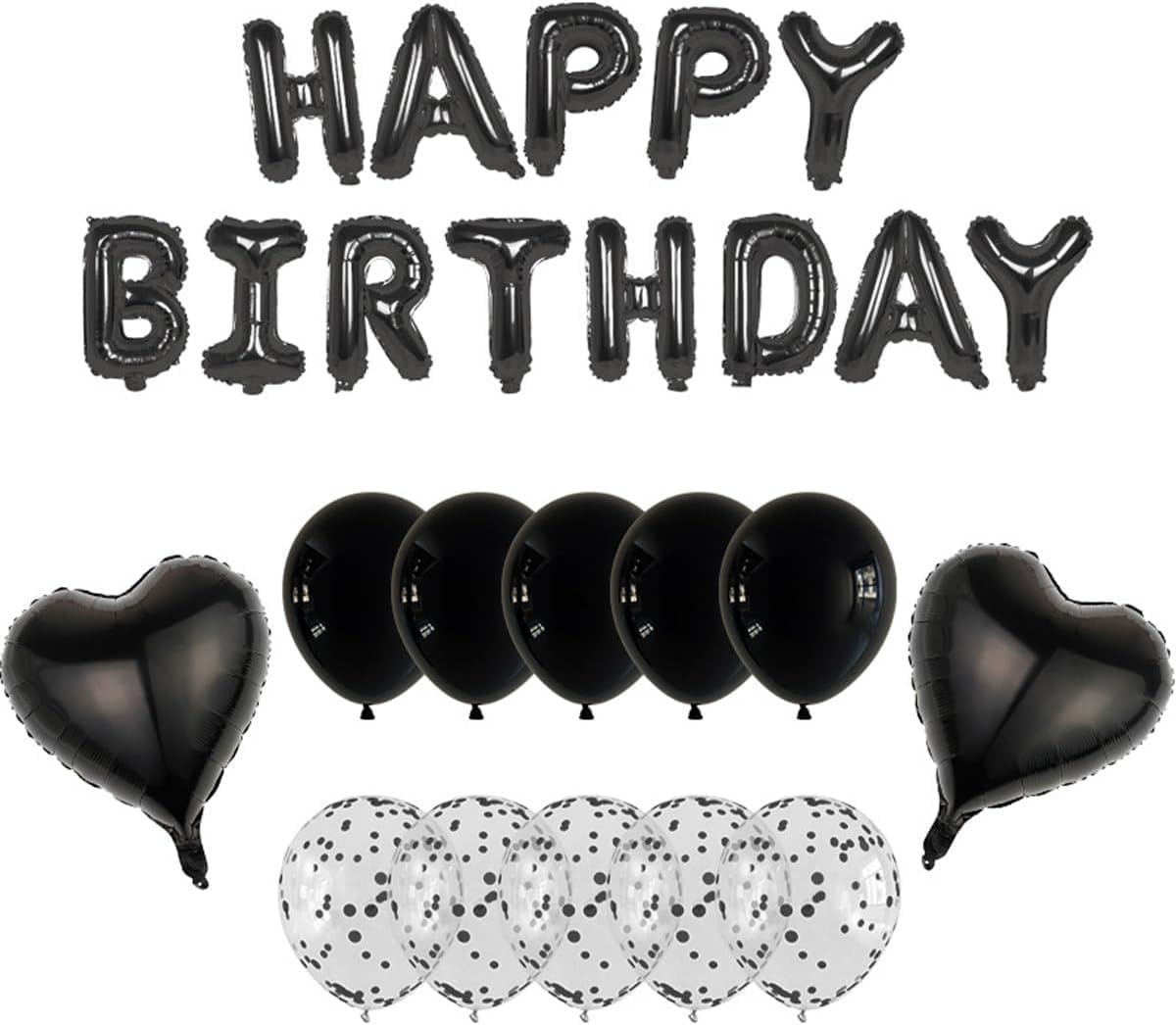 Muiltvoe Black Happy Birthday oons, 25pcs Black Birthday Decorations Set with 16" Foil Letters & Confetti oons for Men Women Adults Party Supplies