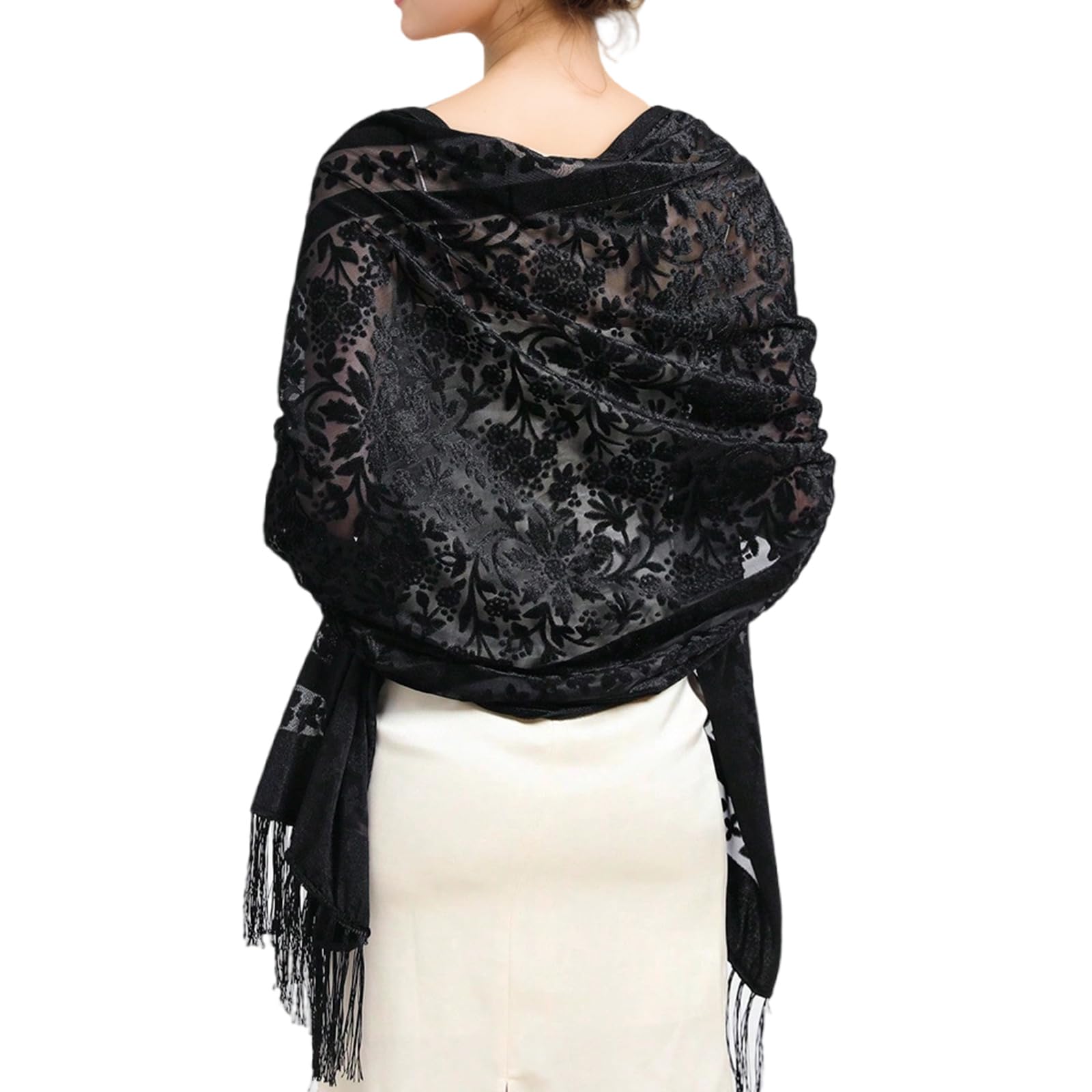 Haiseng Unisex Black Sophisticated Velvets Shawl Scarf For Women Evening Dress Shoulder Wrap Comfortable Wedding Guest Fringed Scarf Velvet Shawl
