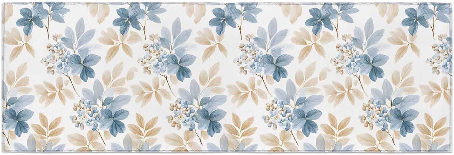 Teamery Kitchen Mats for Floor Farm Leaves Ombre Blue Yellow Washable Non Slip Kitchen Rugs 1PCS, Boho Watercolor Botanical Absorbent Standing Mats for Sink Bathroom Office Living Room 23.6x70.9in