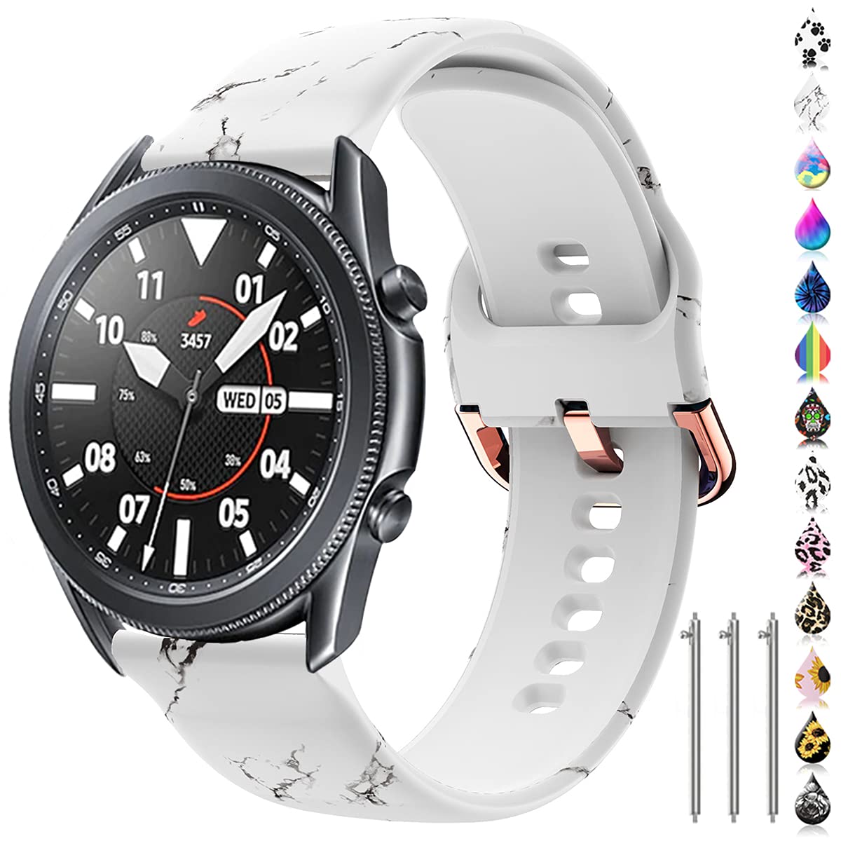 TOOLAIK Floral 22mm watch band Compatible for Samsung galaxy watch 3 45mm/Gear S3 Frontier/Classic,Silicone 22mm watch band quick release for Women