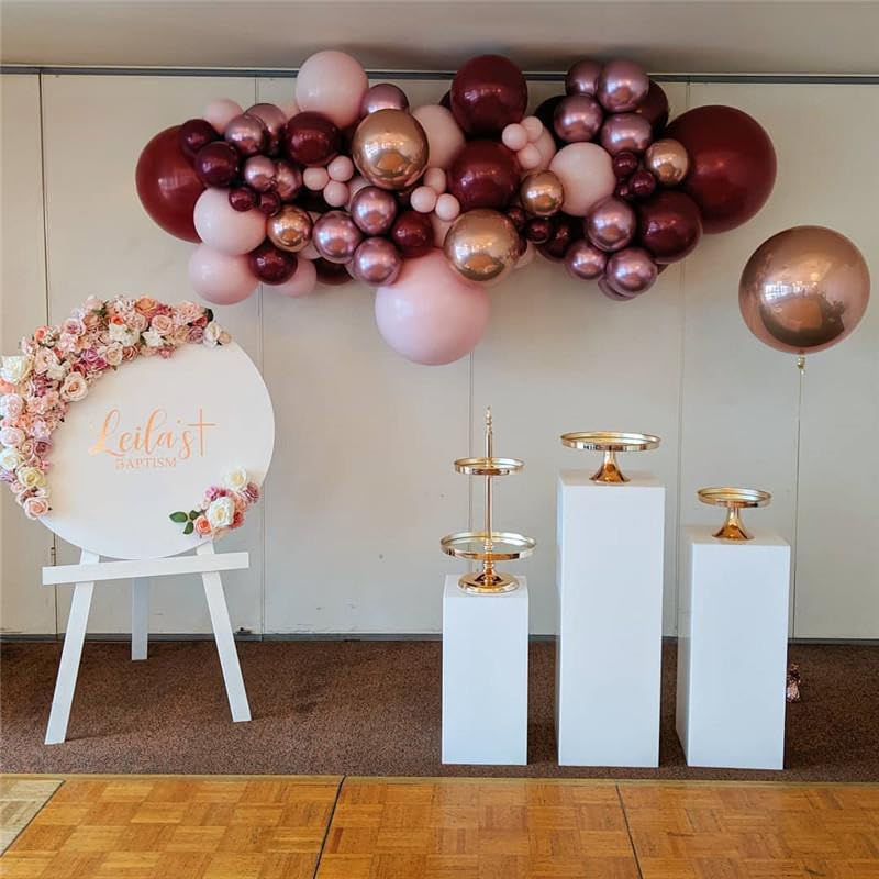 Image of Burgundy Pink Balloon Garland Arch Kit, Burgundy Ruby Red Dusty Purple Pastel Pink Metallic Rose Gold Confetti Balloon Arch Kit for Women Girls Birthday Wedding Baby Bridal Shower Party Decorations