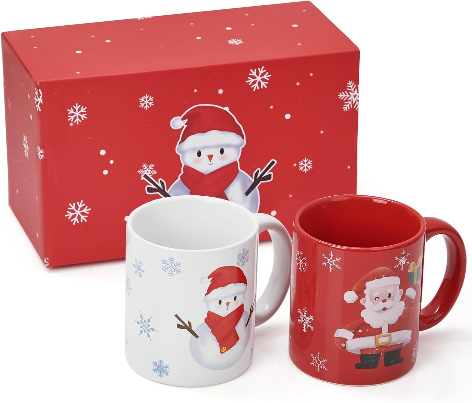 HEPHETER 2 Pcs 12 oz Ceramic Christmas Mugs with Handle