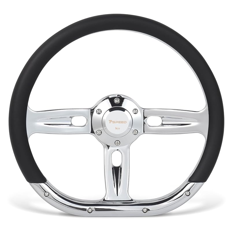 Volante esportivo D-shaped de 35,6 cm com 6 furos, 3 raios e acabamento cromado Pspeed HSZ8984BS-PSD