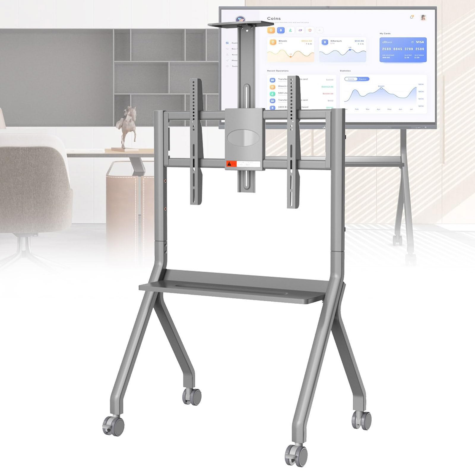 OLSKFUH Portable Foldable Metal Bracket Stand For Interactive Whiteboard And Tv With Lockable Wheels For Office And Classroom,Grey-FD570