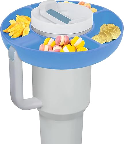 Tazón de anillo para taza Stanley, recipiente de silicona para vaso Stanley, 4 compartimentos reutilizables para taza Stanley de 40 onzas (azul)