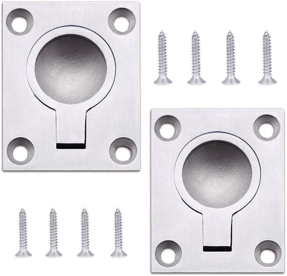 2 Pack Flush Ring Pull Handle Hatch Locker 49 x 39 mm Boat Locker Cabinet Hidden Handle，Stainless Steel Marine Yacht Drawer Door Hardware