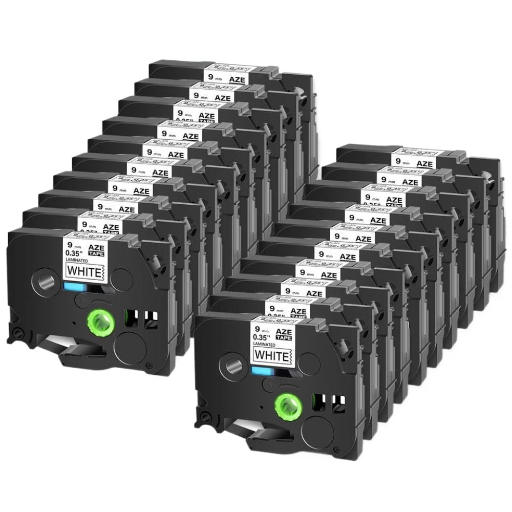 Nastro per etichette laminato standard da 20 pezzi da 9 mm compatibile con TZ TZe 221 Nastro nero su bianco per stampanti di etichette PT-1000