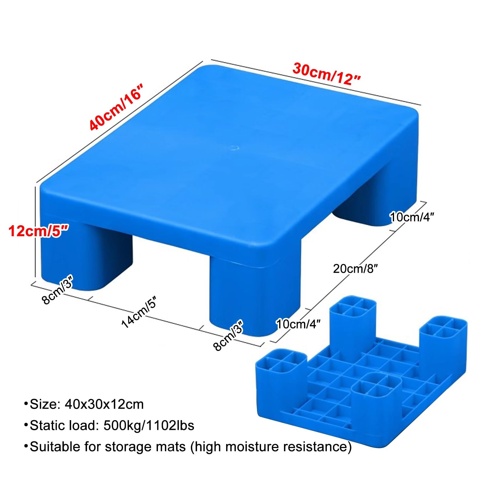 Pallet in plastica, Bancale pellet per pavimenti leggeri, per garage, Uso industriale, Seminterrato(40x30cm/16x12in)