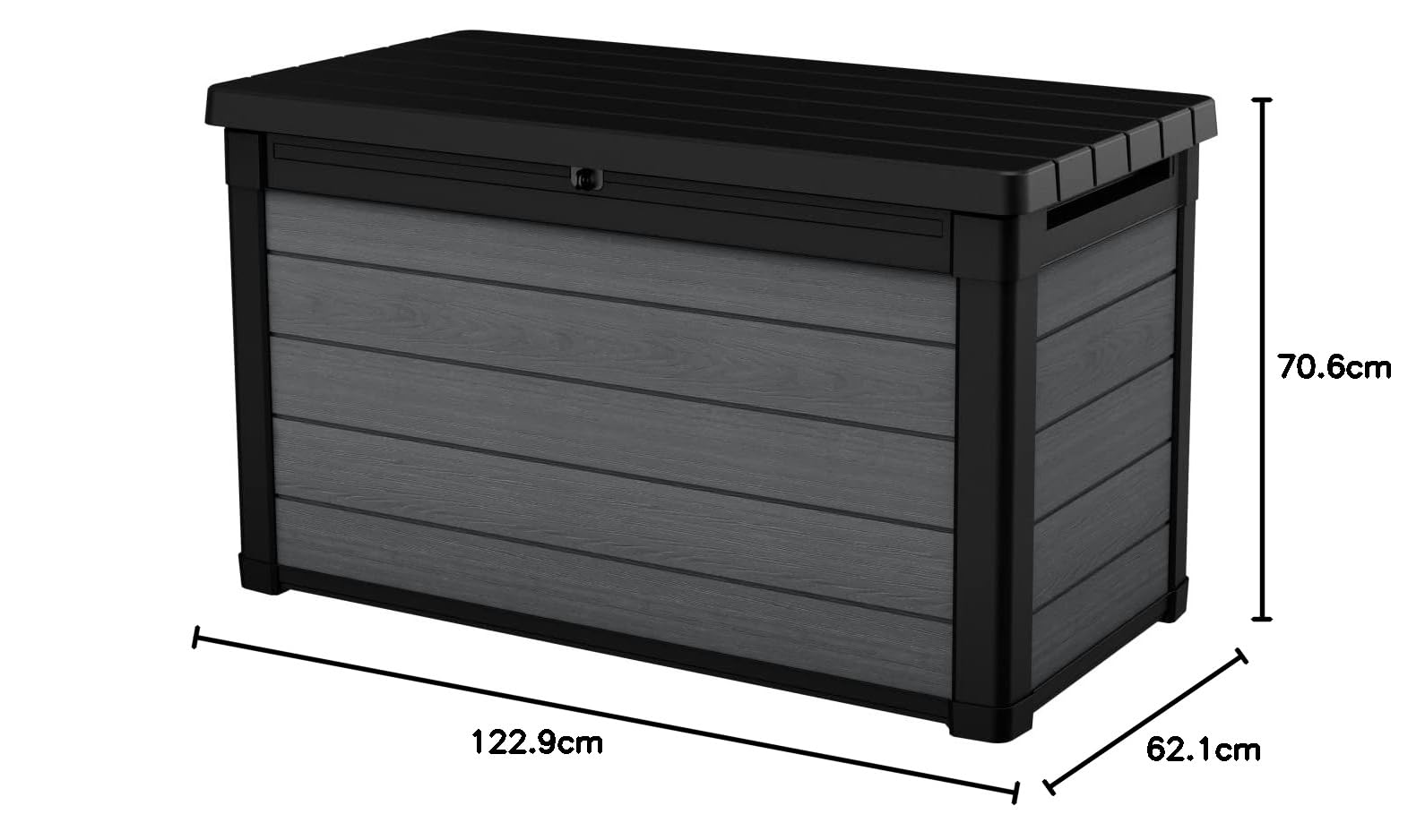 Keter Cortina 100G Baule da Giardino 380L Effetto Legno Grigio 122,9x62,1x70,6H cm
