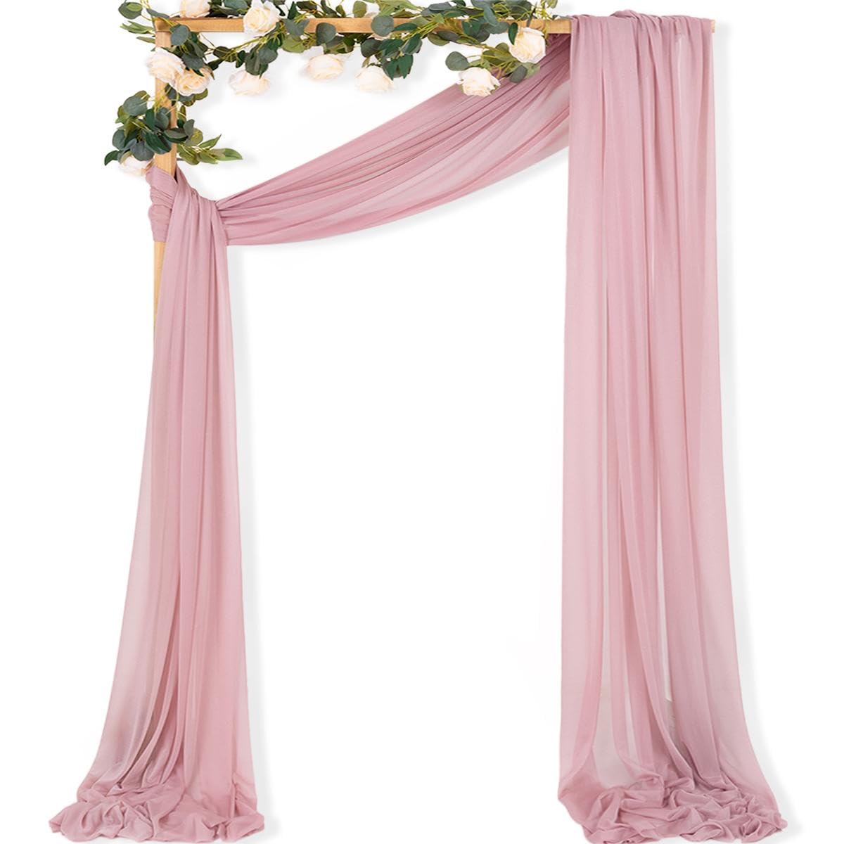 MLMC Dusty Rose Wedding Arch Draping Fabric 1 Panel 29" x 20 FT Extra Long Gauze Drapes Sheer Backdrop Curtains 6.6 Yards Airy Outdoor Drapery Panels for Wedding Bridal Shower Ceiling Decoration-image-18