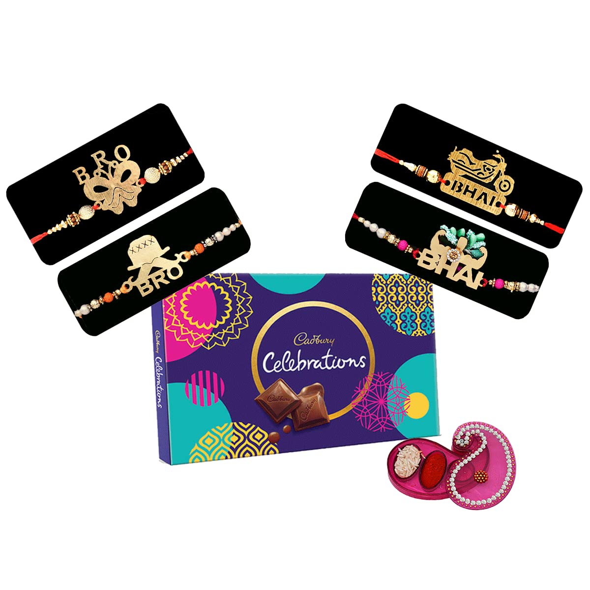 Natali Traders Rakhi for Brother Set of 4 with Chocolate Celebration Box - Bhai - Bike - Bro Rakhi Combo - Quirky Rakhi for Beloved Brother, Bhaiya - MDF Rakhi with Roli Chawal Chopra (B0B7NG599K) Amazon Price History, Amazon Price Tracker