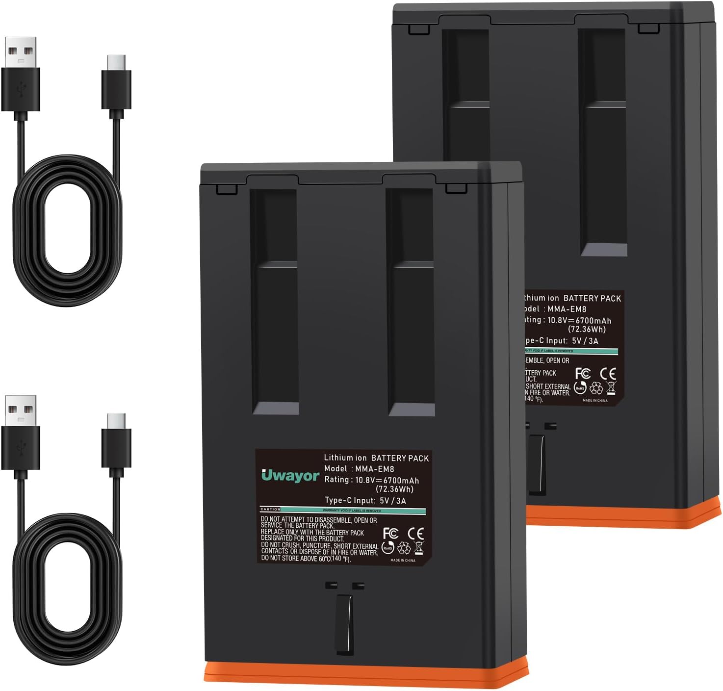 2 Pack EM8 6700mAh Battery for Moultrie Power Mag, Compatible with Moultrie Edge, Edge PRO, Edge 2, Edge 2 PRO, Edge 3, Edge 3 PRO Cellular Trail Cameras, USB-C & Solar Panels Charging