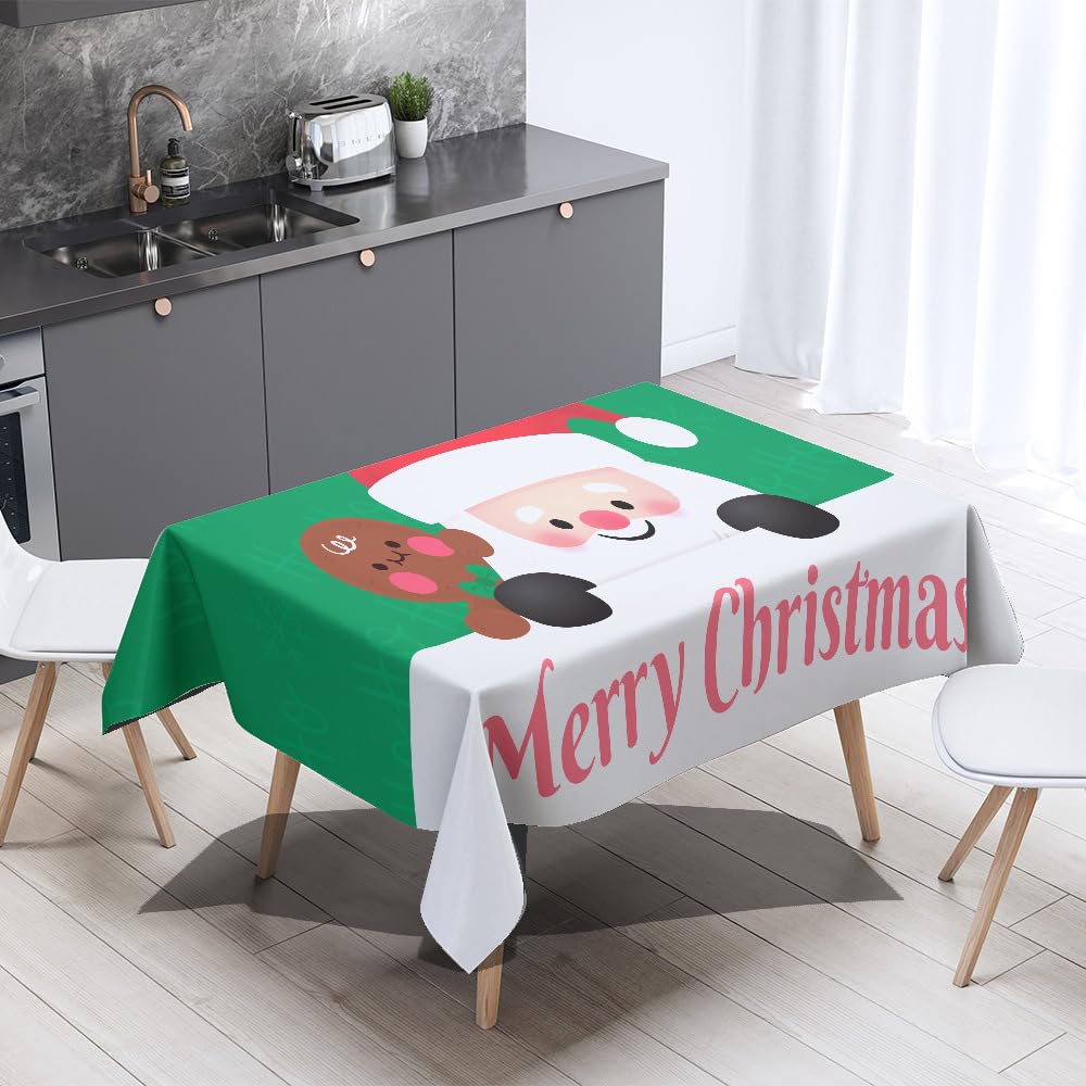 Mantel Antimanchas Papá Noel Verde Mantel Mesa Rectangular Poliéster Manteles de Mesa Impermeable Lavable Manteles Antimanchas para Casa Comedor Cocina Fiesta(140x200cm)