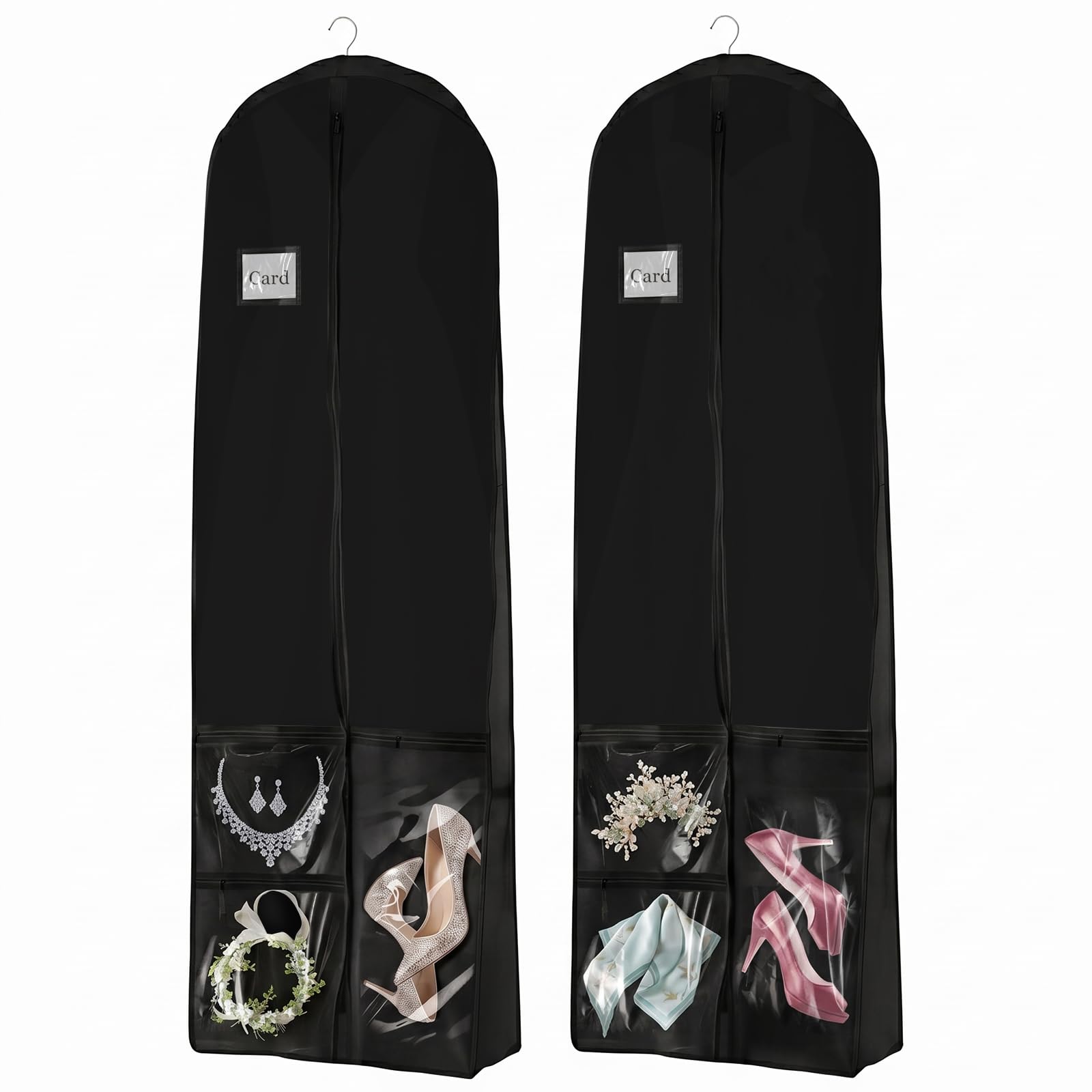 Paquete de 2 unidades de largo de 180 cm con cremallera, funda de tela de vellón plegable, bolsa de almacenamiento a prueba de polvo para vestidos de novia, vestidos de noche y abrigos (negro)