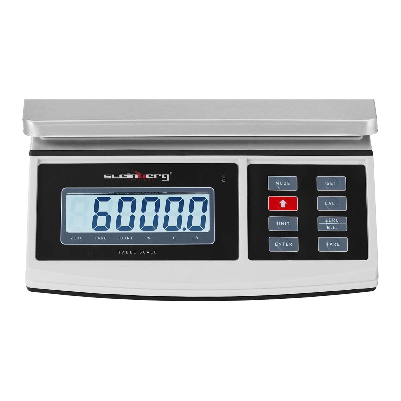 Steinberg Systems Bilancia da Tavolo Bilancia Digitale SBS-TW-6C (6 kg / 0,2 g, 21 x 27 cm, LCD, Acciaio Inox)
