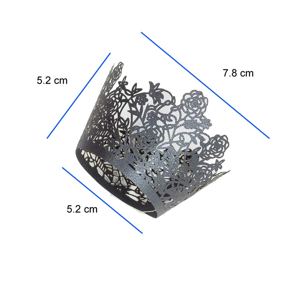 50 Pieces Hollow Rose Lace Cupcake Wrappers Holders Wedding Baking Cupcake Wrapper Party Birthday Cake Decoration Supplies (Black)