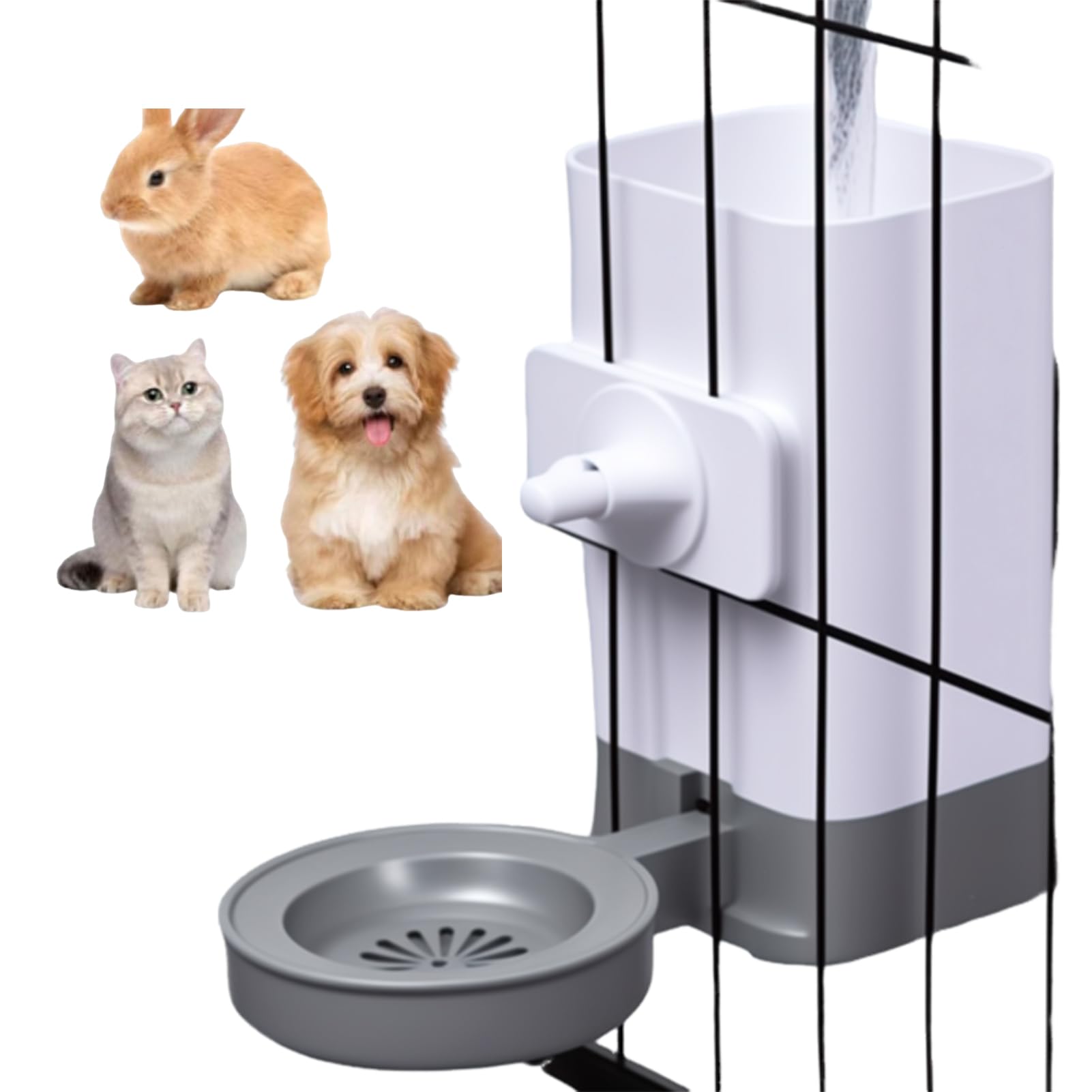 LICAEVEY Automatic Pet Water Dispenser, Hanging 1.5L with Dry Mouth Design, Cage Mounted Water Bottle for Continuous Clean Drinking (Grey)
