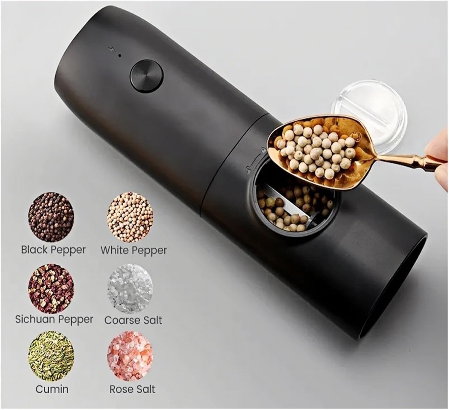 Electric Salt and Pepper Grinder Set Rechargeable Adjustable Coarseness Big Capacity Automatic Grinders Kitchen Cooking Tool(2pcs with Base)