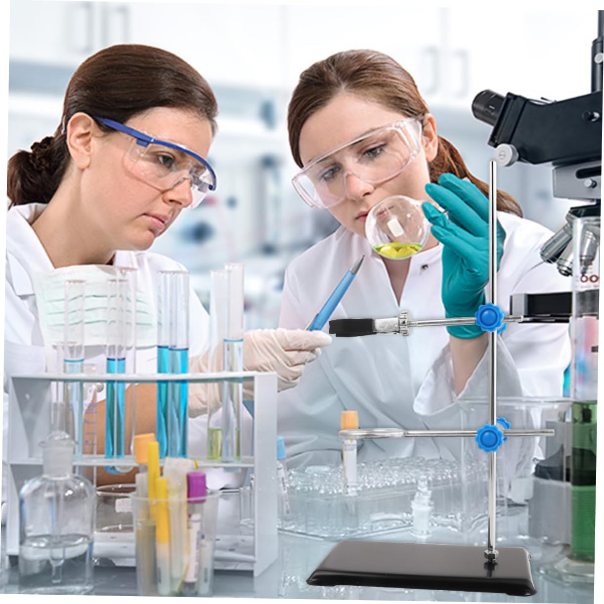 KICHOUSE 1pc Iron Stand Tool Miniature Kits Clamp Equipment Grade Portable Utensils Portable Lab Support Stand Chemistry Laboratory Stand Support Stand Rod with 2 Retort Rings Starter Metal