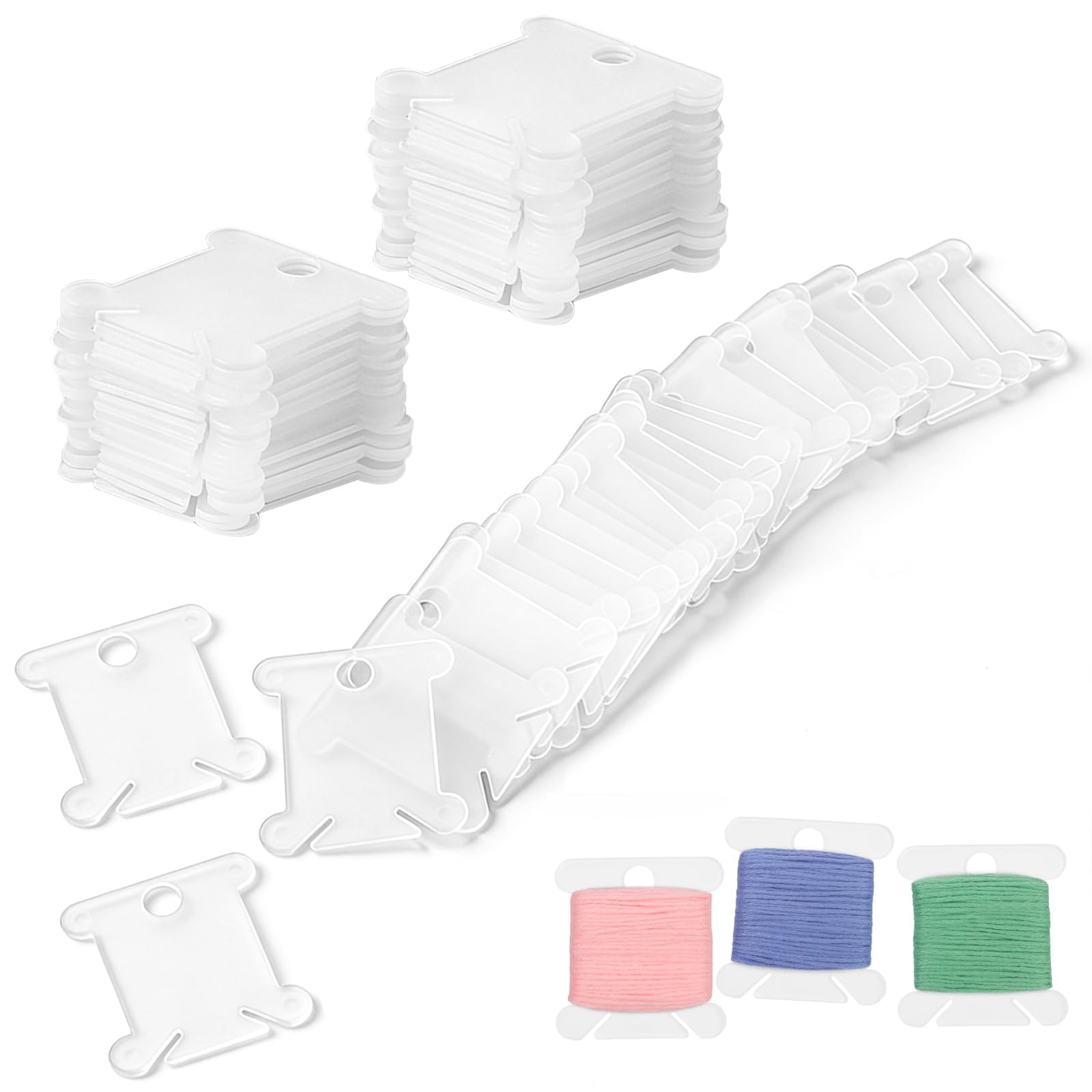 Stickgarn Aufbewahrung Card,200 PCS Plastikseide Bobbins Thread Card,Plastik Bobbins für Kreuzstich,Stickgarn Organizer mit 2 Schlitzen für DIY Craft